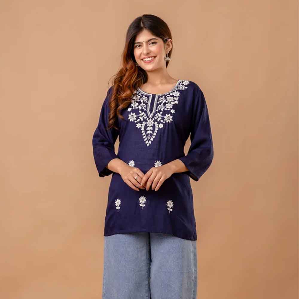 Rayon Ladies Embroidery Short Kurti