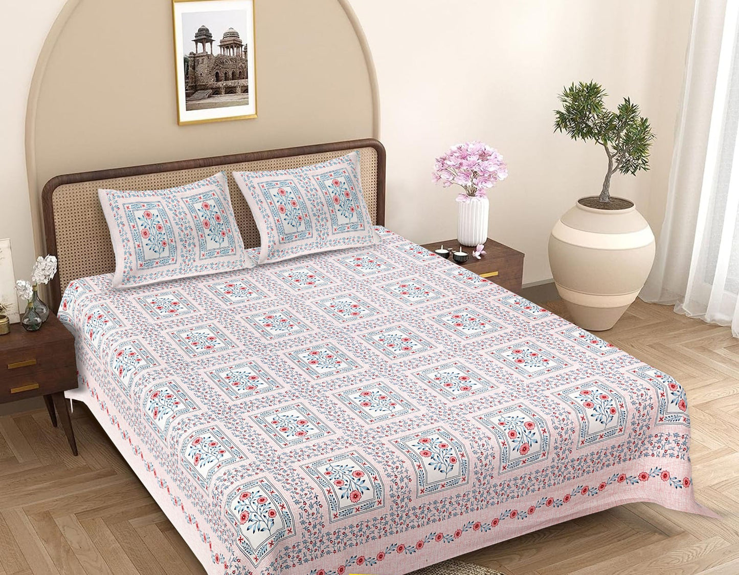 Cotton Double Bedsheet With 2 Pillow Covers