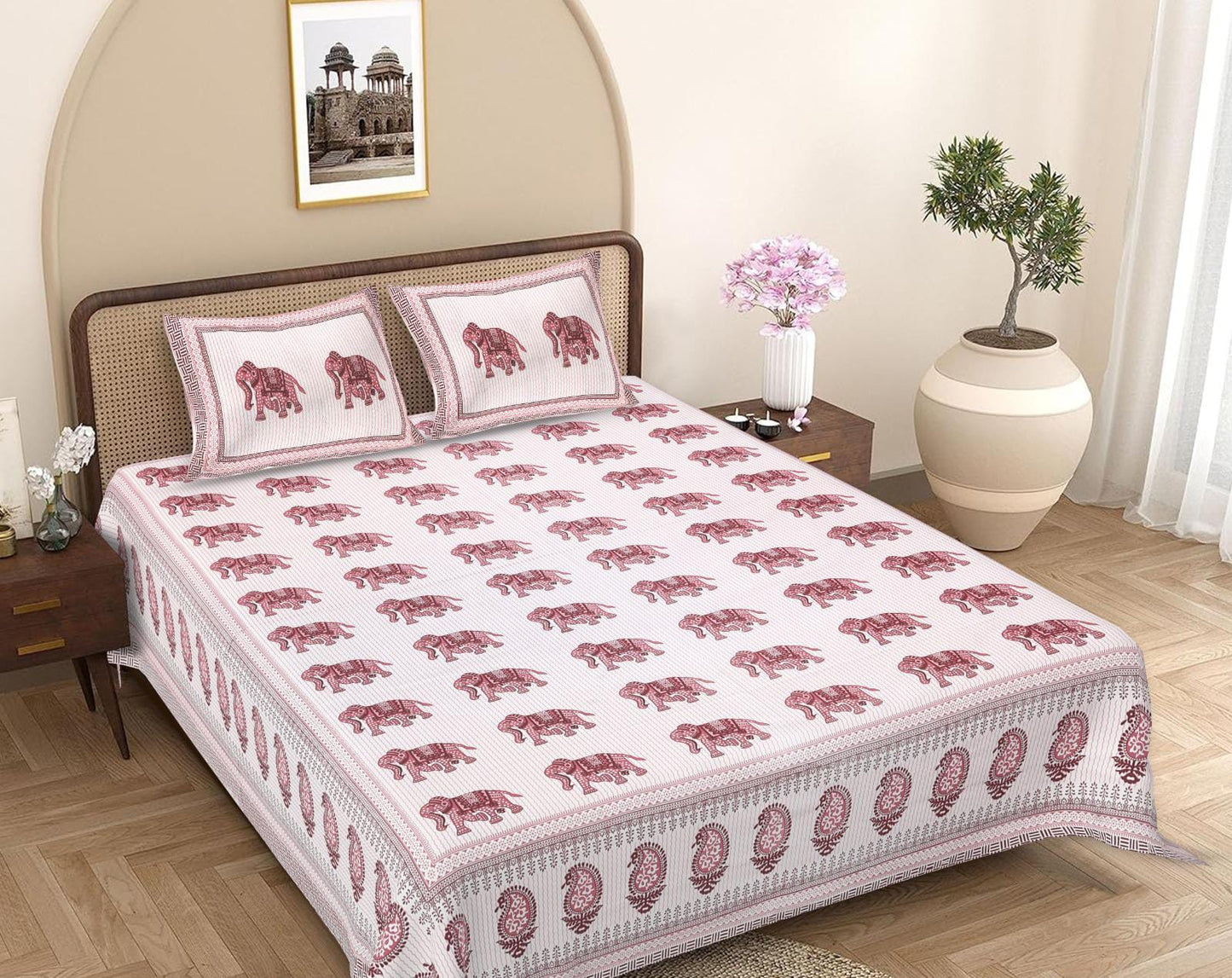 Cotton Double Bed sheet with 2 pillow covers