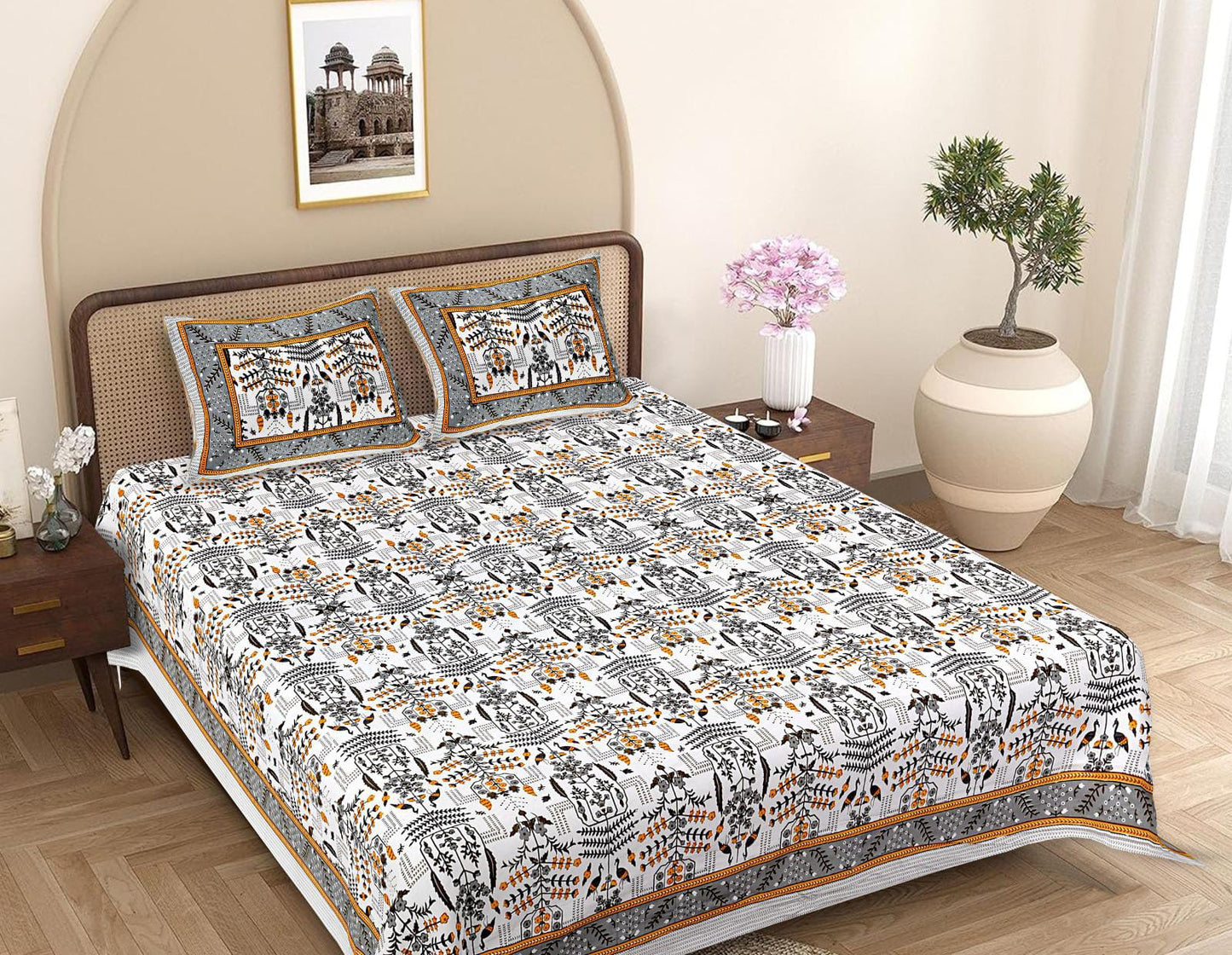 Cotton Double Bedsheet With 2 Pillow Covers