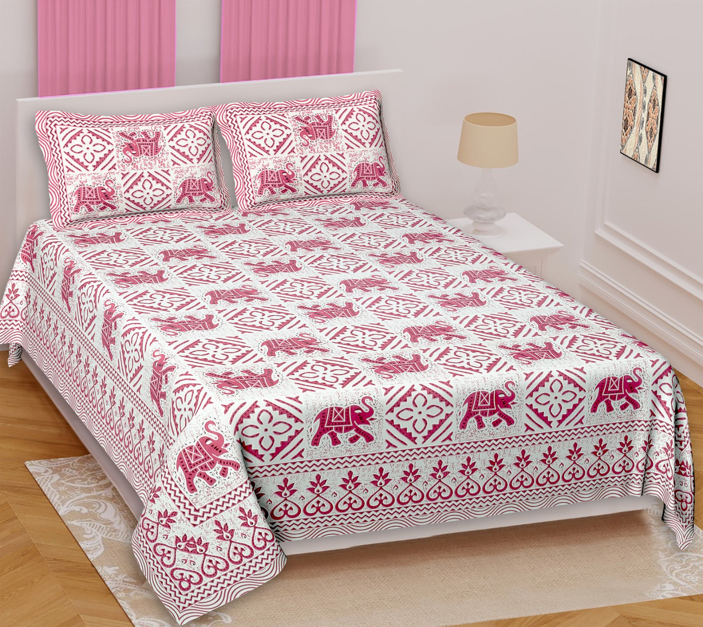 Cotton Double Bed sheet with 2 pillow covers