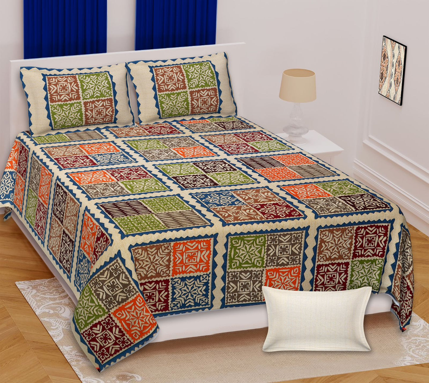 Double bedsheet Katha Barmeri Print