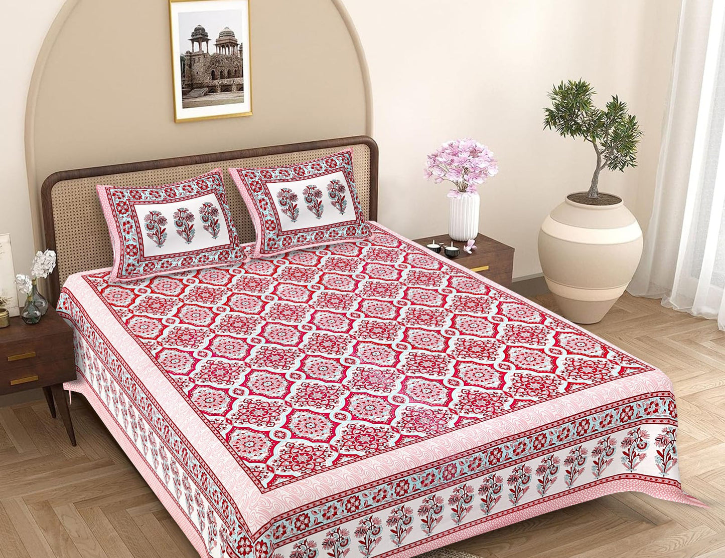 Cotton Jaipuri Bedsheet for King Size with 2 Pillow Covers
