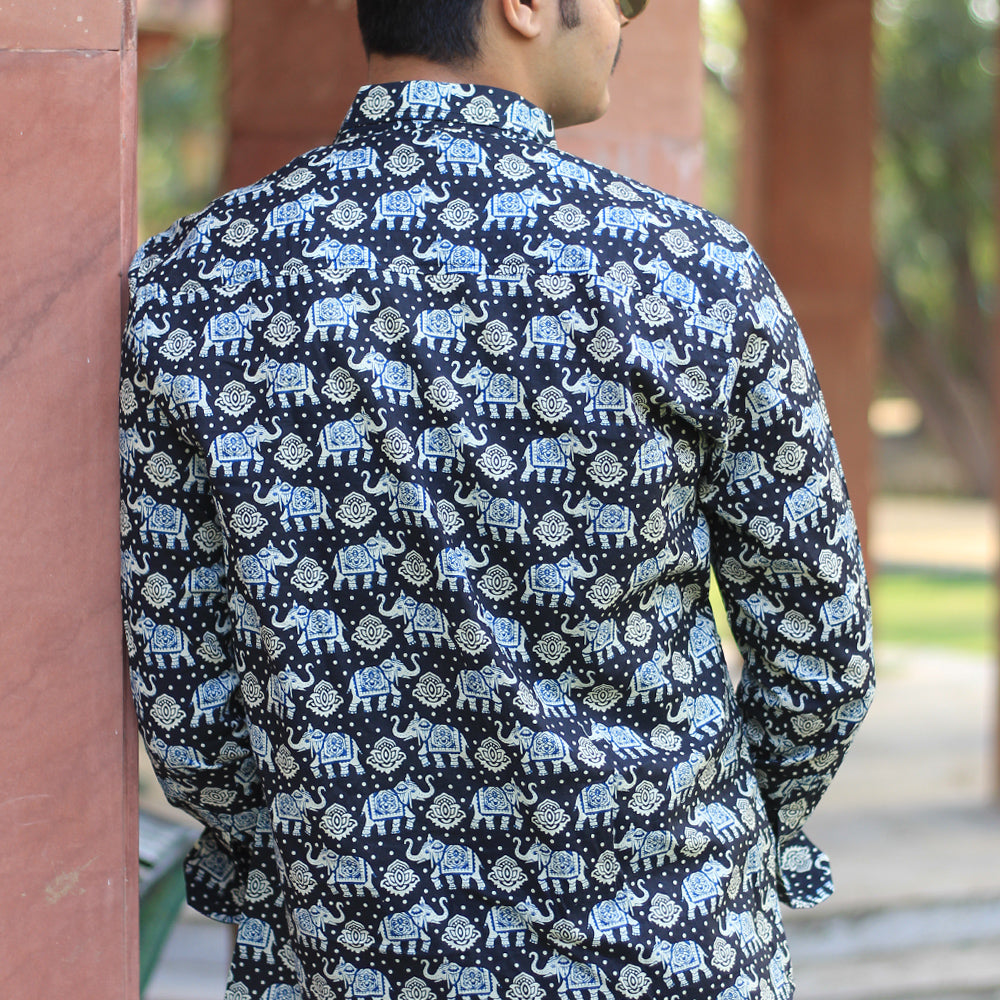 Sanganeri Handblock Print Shirt black