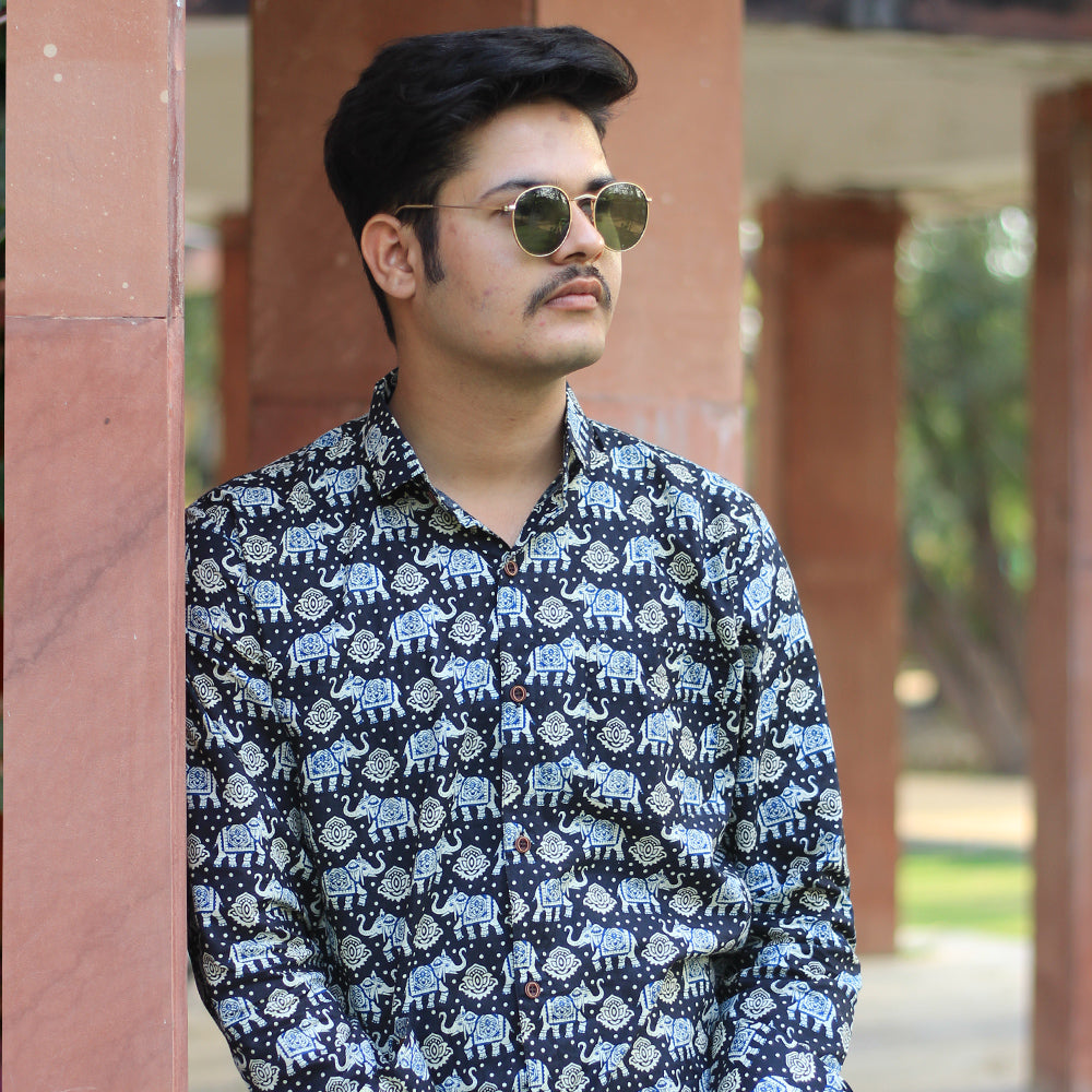 Sanganeri Handblock Print Shirt black