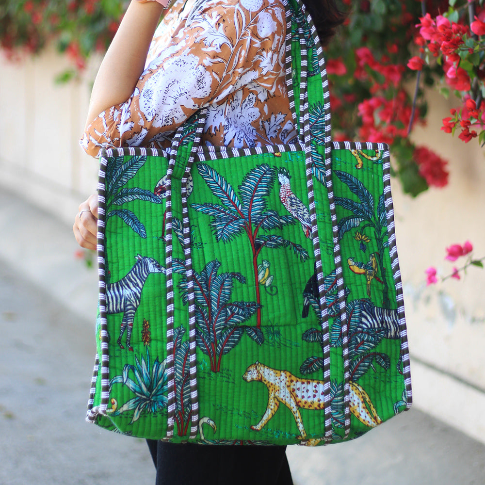 Handblock Printed Quilted Tote Bag without zip/button