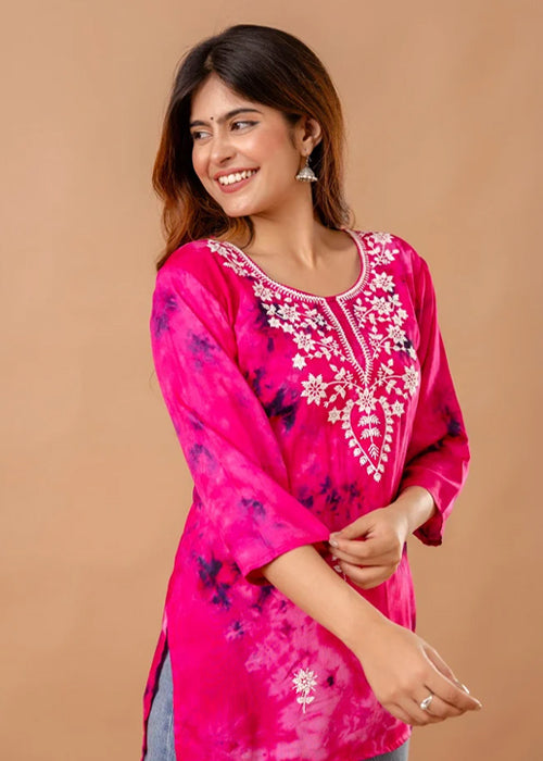 Rayon Tie Dye Embroidery short kurti
