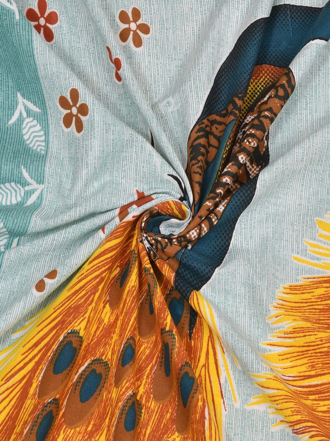 Peacock Print Cotton Double Bedsheet with 2 Pillow Covers