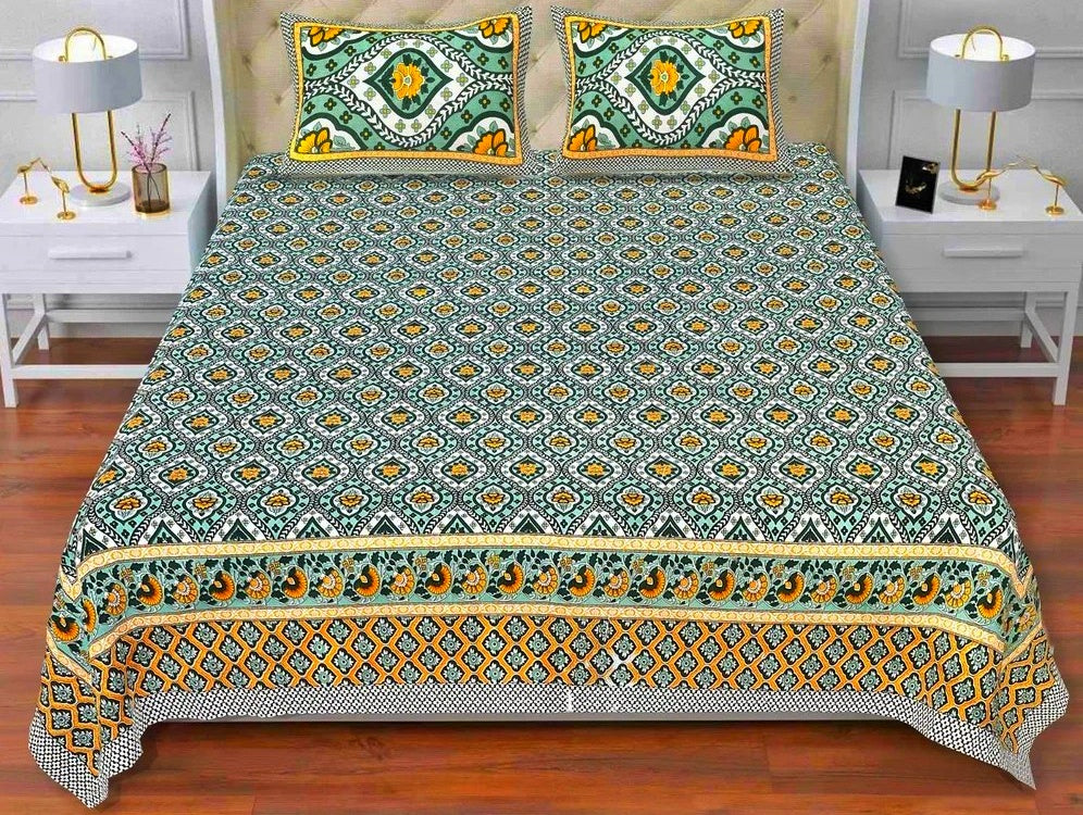 Cotton Blend Jaipuri Bedsheet for Double Bed Size with 2 Pillow Covers