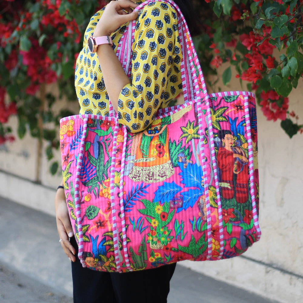 Handblock Printed Quilted Tote Bag without zip/button