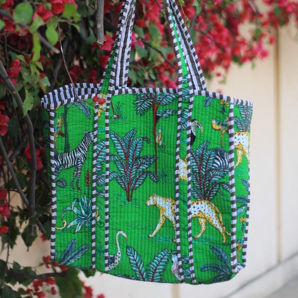 Handblock Printed Quilted Tote Bag without zip/button