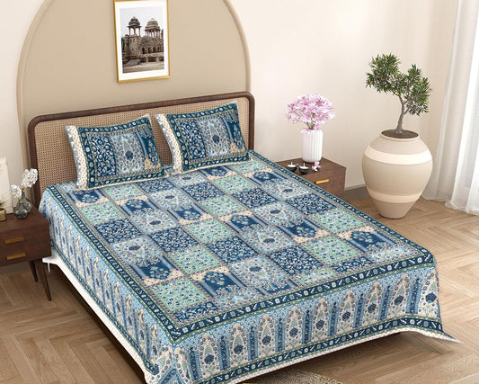 Jaipuri Cotton Double Bed sheet with 2 pillow covers