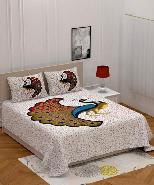 Peacock Double Bed sheet with 2 pillow covers