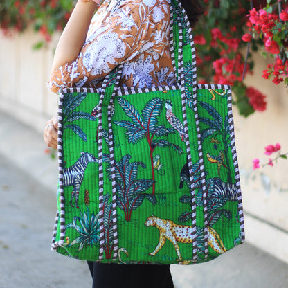 Handblock Printed Quilted Tote Bag without zip/button