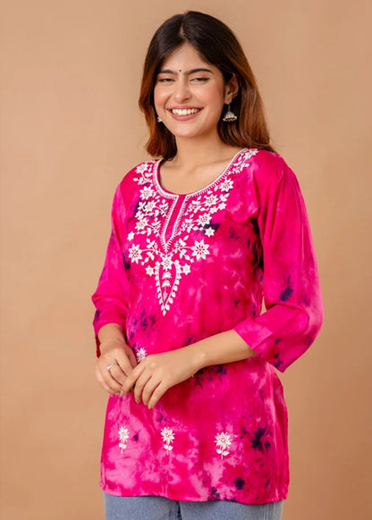 Rayon Tie Dye Embroidery short kurti