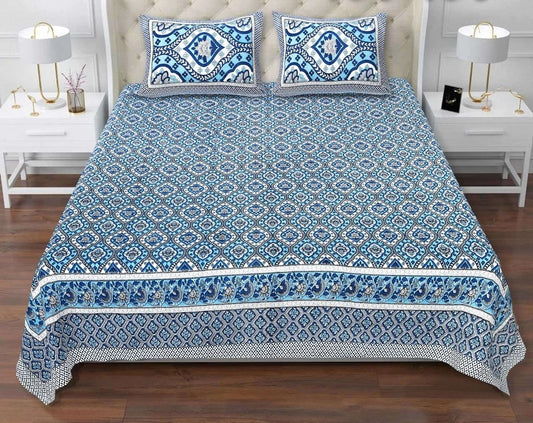 Cotton Blend Jaipuri Bedsheet for King Size with 2 Pillow Covers
