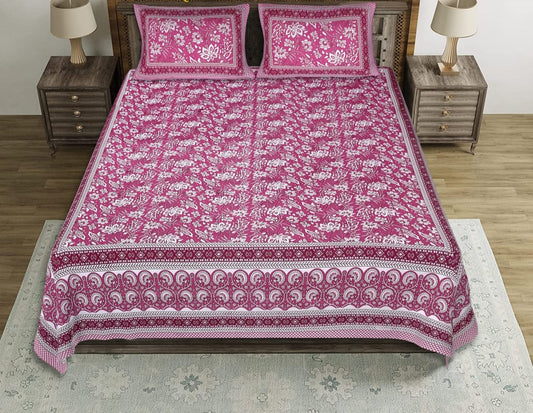 Cotton Double Bedsheet With 2 Pillow Covers
